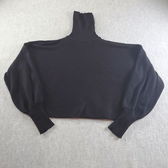 Pink Rose Knit Sweater Womens Medium Black Ribbed Rayon Raglan Sleeve Turtleneck - Picture 1 of 7